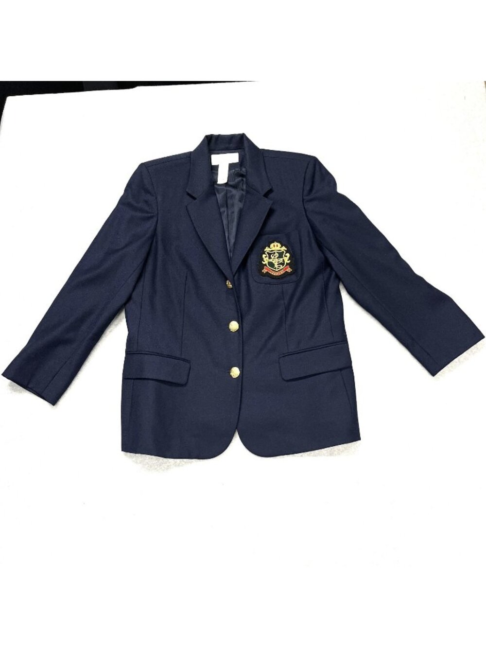 Vintage Liz Claiborne Lizsport Navy Wool Crest Blazer Jacket 12P Preppy Academia